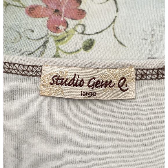 Embellished Floral Knit Tee Top Size L Dragonfly Fairy Cottage Garden Y2K Bling - Picture 5 of 9